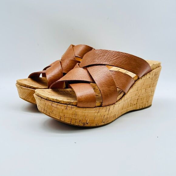 Kork Ease Shoes Womens 10 Brown Leather Wedge Cork Heels Slides Comfort Casual - Picture 4 of 12
